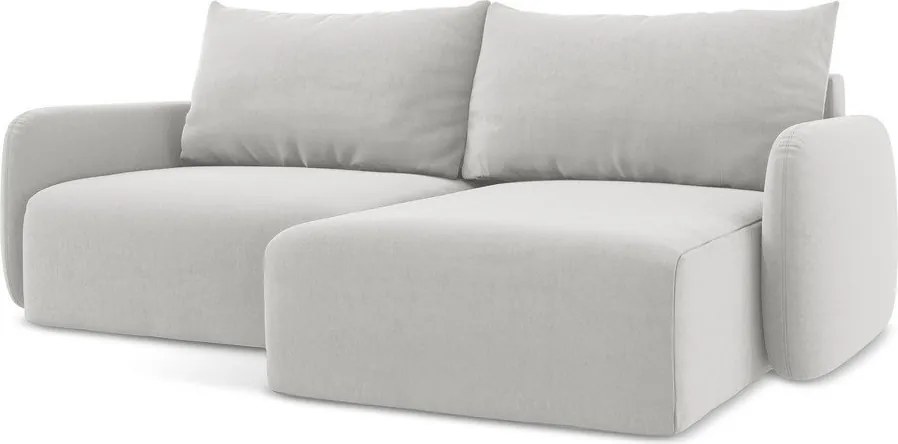 Светлосив кадифен сгъваем/с място за съхранение ъглов диван (десен ъгъл) Kalena – Makamii