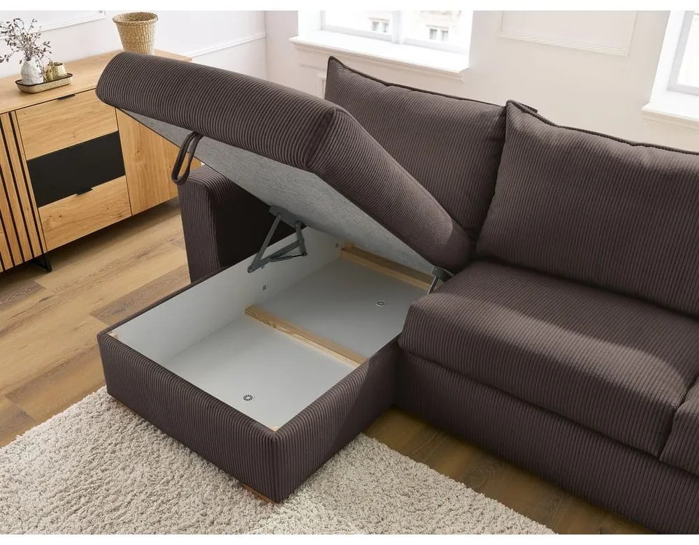 Кафяв разтегателен ъглов диван от рипсено кадифе (променлив) Augustin – Bobochic Paris