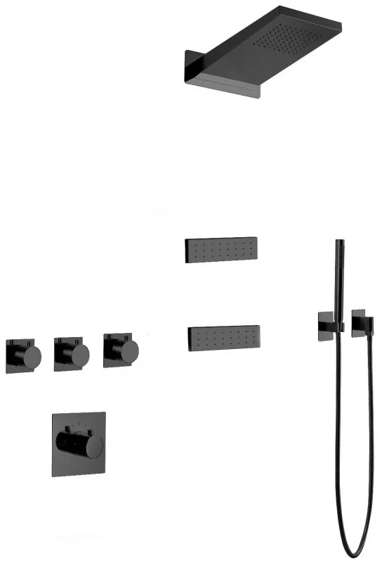 Mexen Fall вграден душ комплект, черен - 7602-04-70