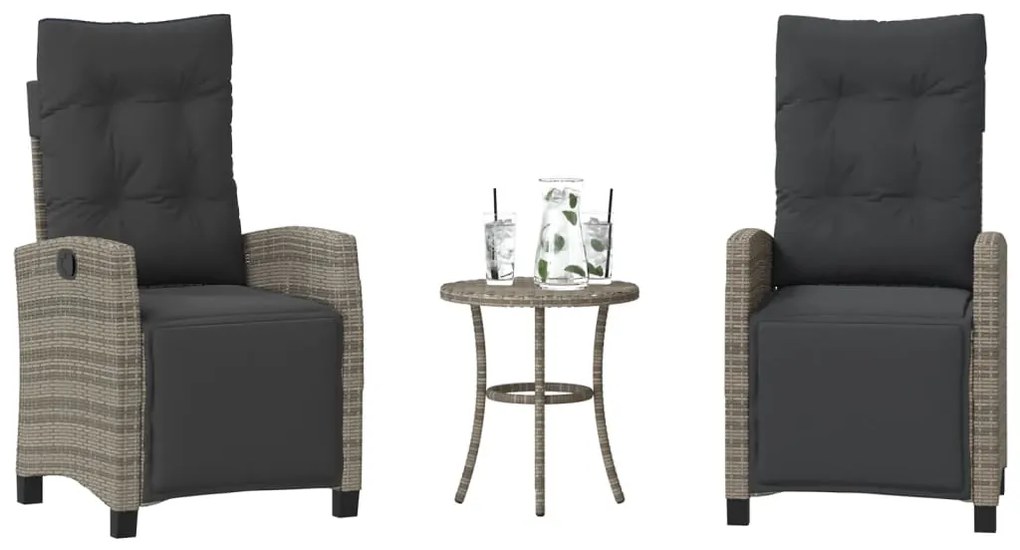 365251 vidaXL Бистро комплект с възглавници 3 части сив полиратан