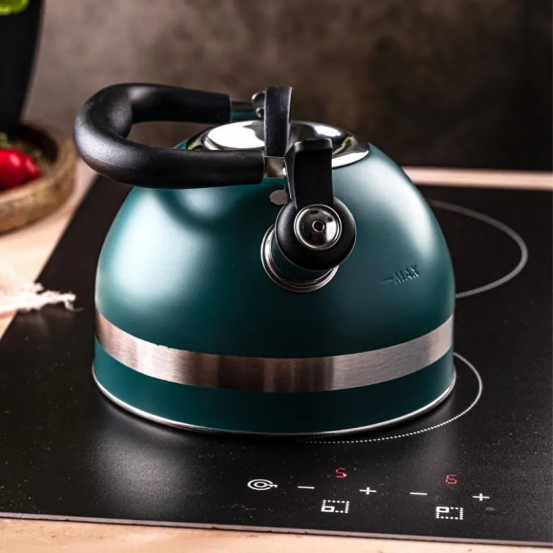 Свирещ чайник Kinghoff KH 1855, 1.8 л, Индукция, Топлоизолирана дръжка, Зелен