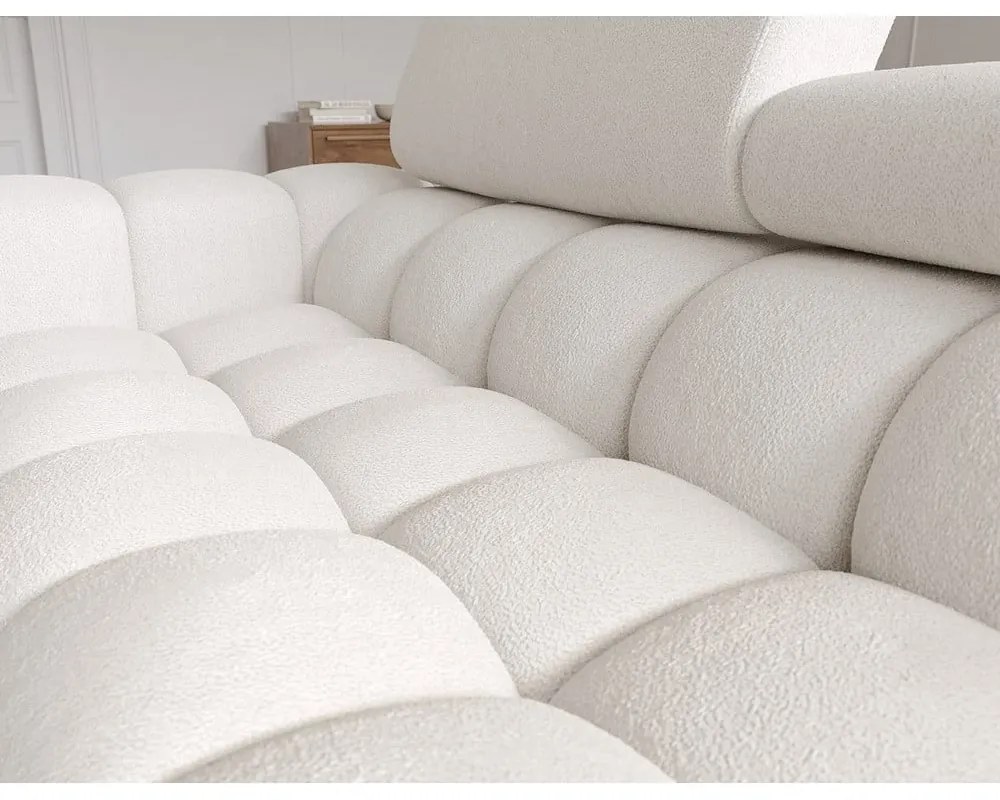 Кремав сгъваем/с място за съхранение ъглов диван от прежда с примки от букле (десен ъгъл) Felro – ELTAP