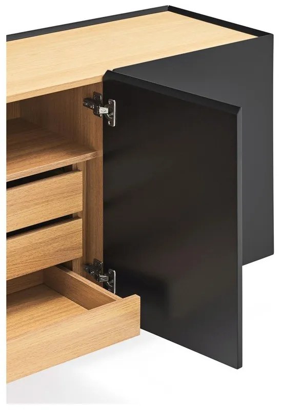 Черен/естествен нисък скрин от декор от дъб 110x85 cm Arista – Teulat