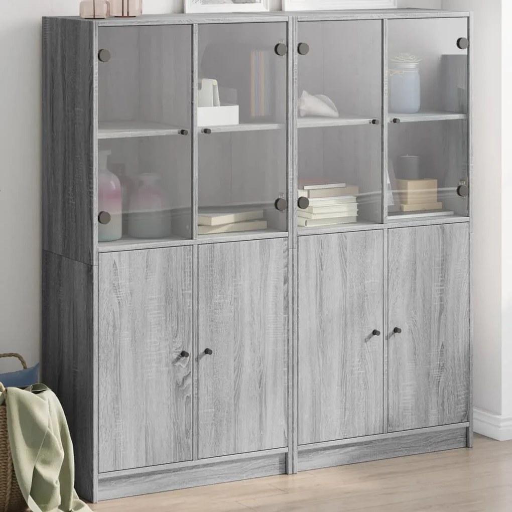3206529 vidaXL Библиотека с врати сив сонома 136x37x142 см инженерно дърво