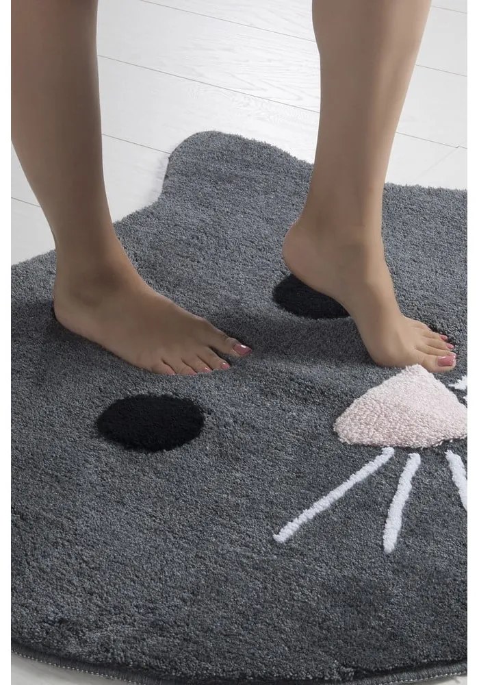 Антрацитна постелка за баня Cat, ⌀ 90 cm - Foutastic