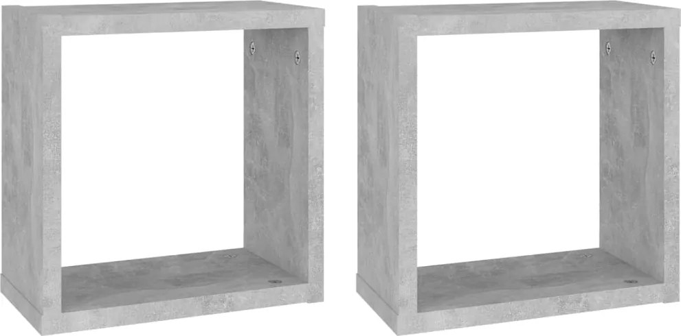 807010 vidaXL Стенни кубични рафтове, 2 бр, бетонно сиви, 30x15x30 см