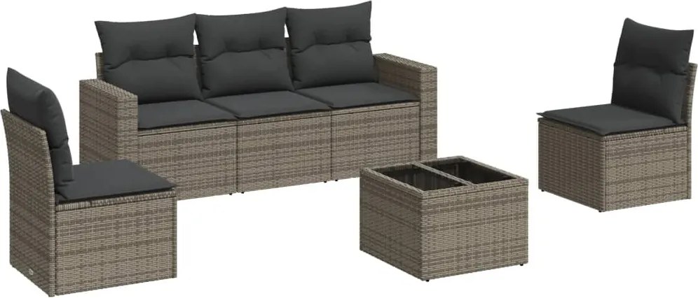 3251137 vidaXL Градински диван с възглавници, 6 части, полиратан, сив