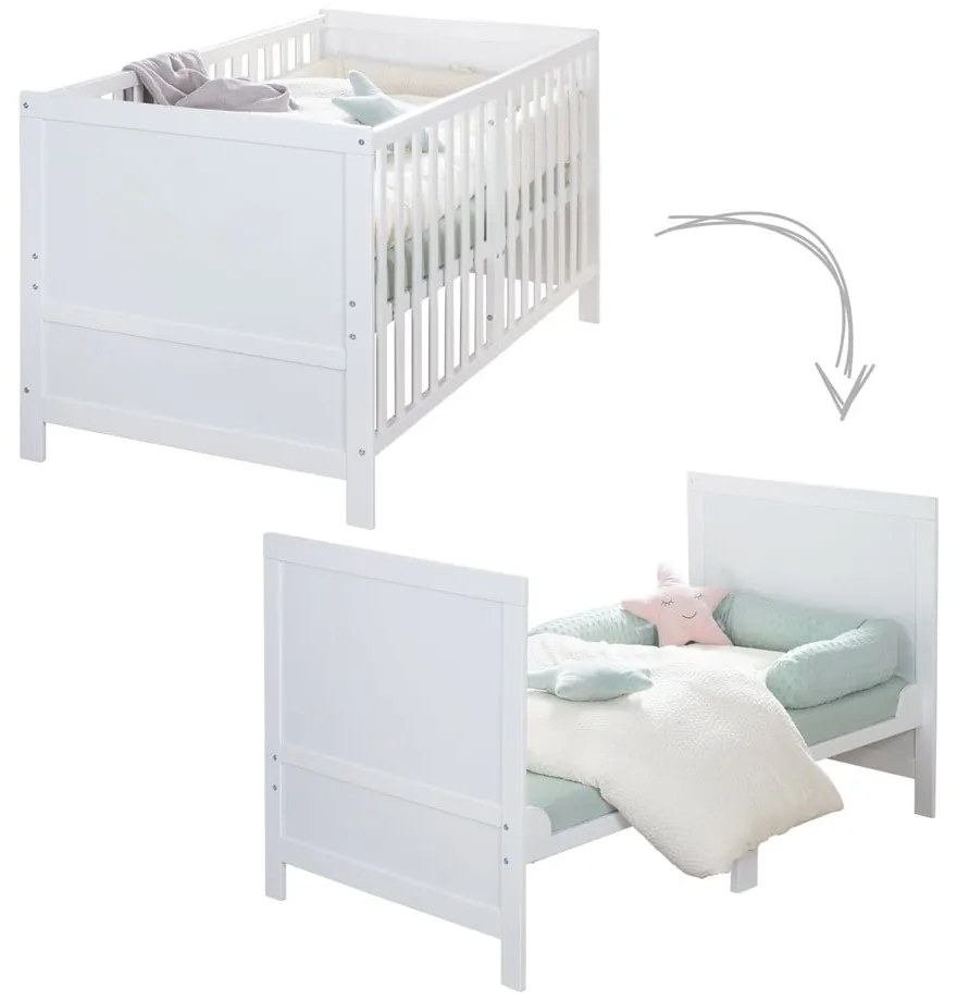 Бяло детско креватче 70x140 cm с регулируема височина Easy Sleep – Roba