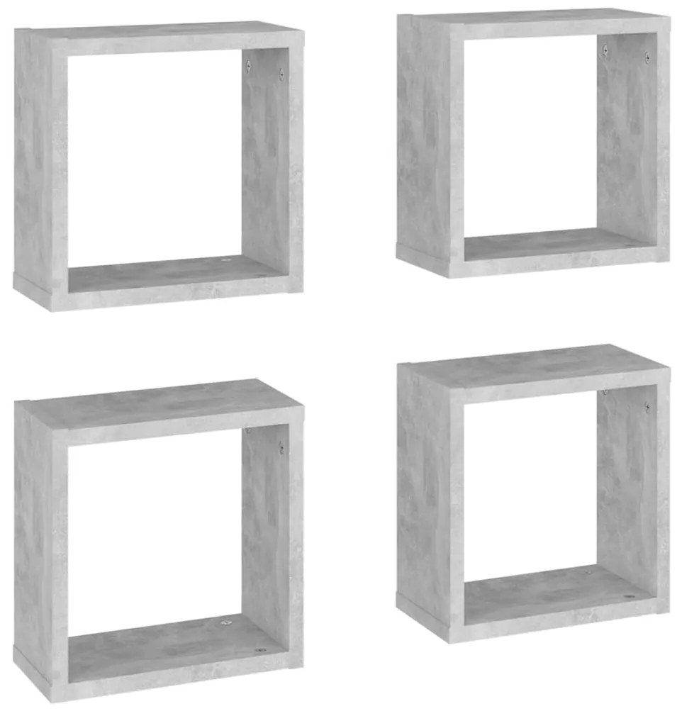 807011 vidaXL Стенни кубични рафтове, 4 бр, бетонно сиви, 30x15x30 см