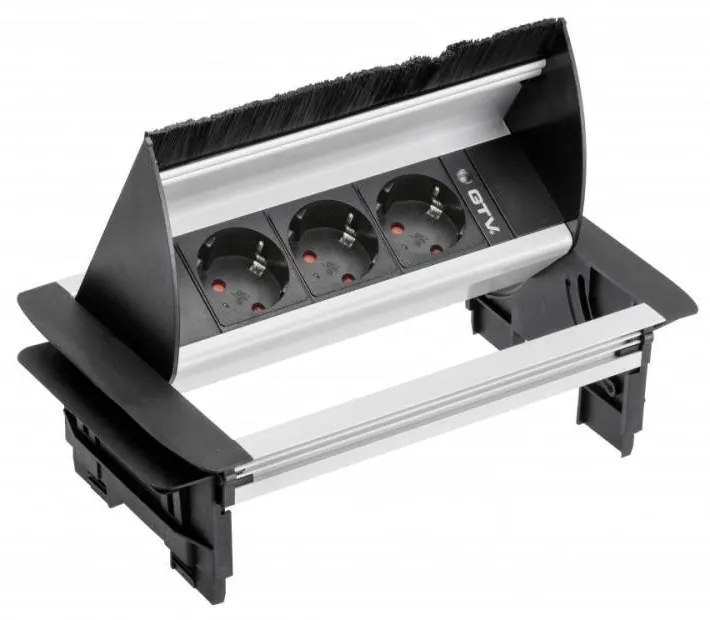 GTV AE-PBC3GS-53BKS LETTERBOX Pop-up контакт за вгражд., 3х Schuko, без корпус, капак, сребрист