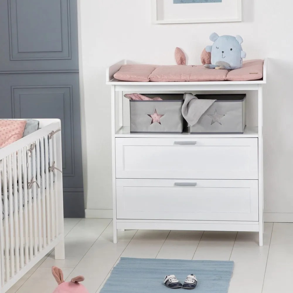 Бял детски скрин с маса за преповиване 75x100x87 cm Hamburg – Roba