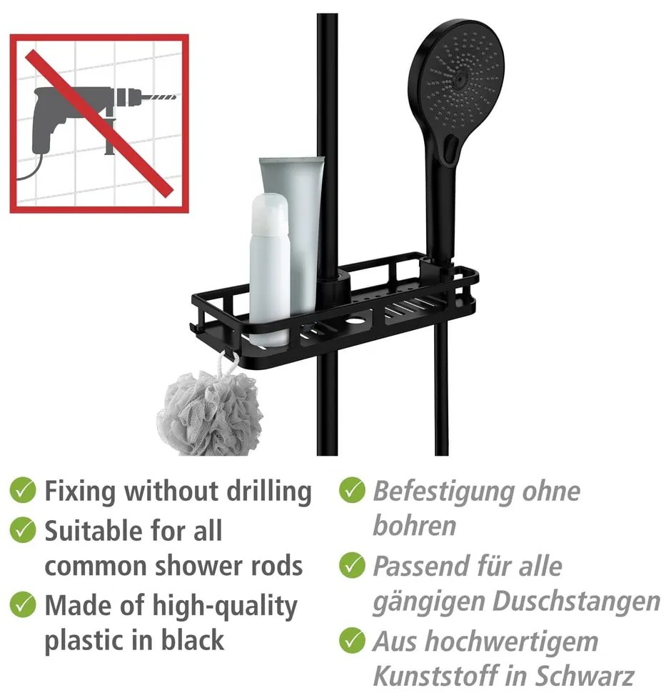 Матово черен самоносещ пластмасов рафт за баня Libertà - Wenko