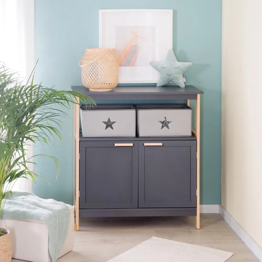 Антрацит нисък детски скрин с маса за преповиване 87x75 cm Berlin – Roba