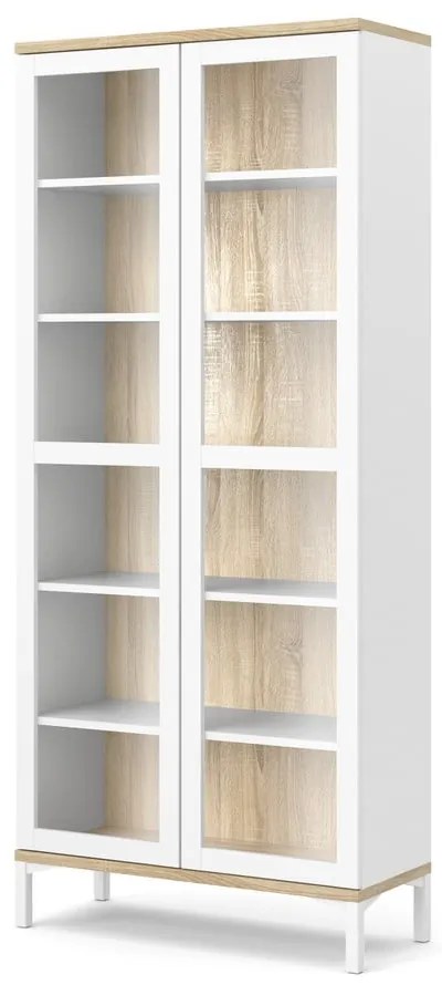 Витрина от дъбов декор в бял и естествен цвят 89x203x36 cm Roomers – Tvilum