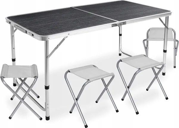 Сгъваема къмпинг маса със столове - туристически комплект за 4 души Черен