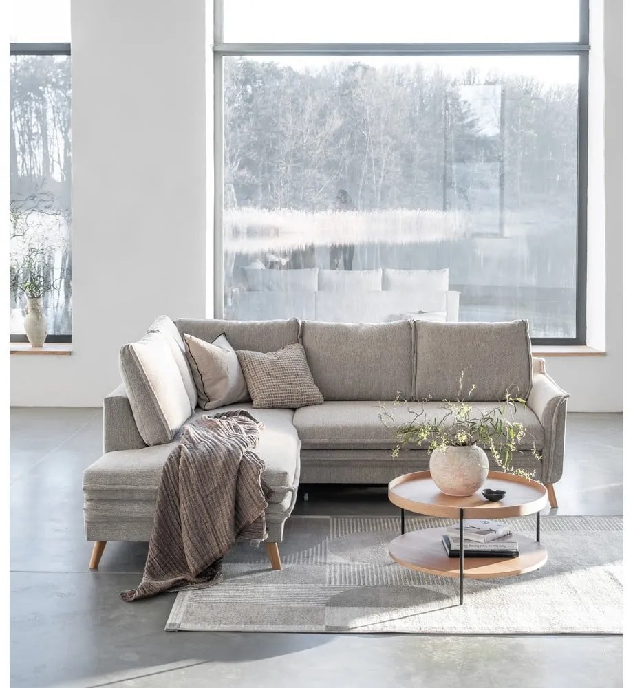 Бежов разтегателен ъглов диван (ляв ъгъл) Charming Charlie – Miuform