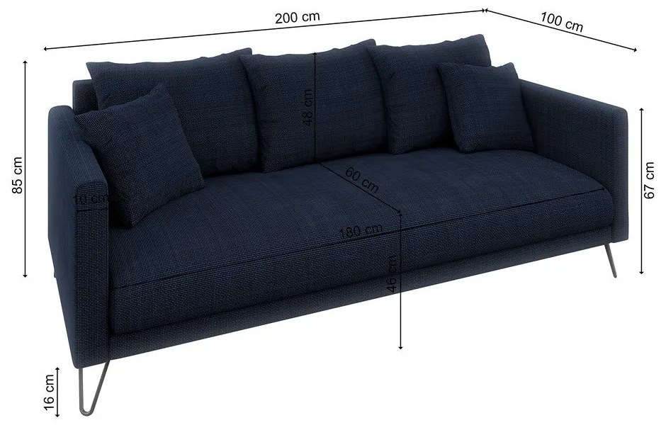 Тъмносин шенилов диван 200 cm Freya – Ropez