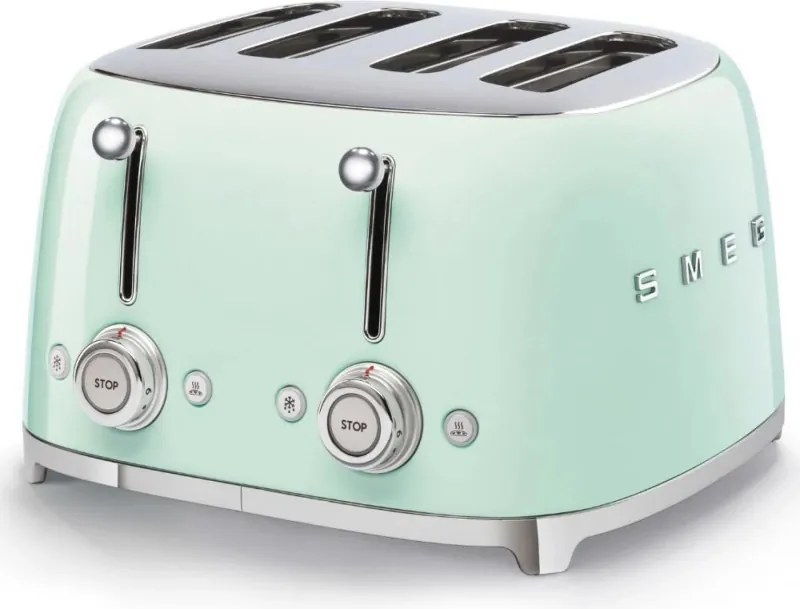 Тостер за хляб SMEG 50's Style TSF03PGEU, 2000W, 4 филии, 6 нива, Тавичка за трохи, Вграден кабел, Неръждаема стомана, Зелен