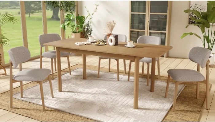 АЛMО Бежово лате (тъкан Монза 60)/рамка лакиран дъб - ДЪРВЕН СТОЛ БУКЛЕ ЗА ДНЕВНА, ТРАПЕЗАРИЯ, КУХНЯ РЕТРО