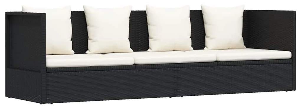 49391 vidaXL Градинско легло с възглавници, полиратан, черно