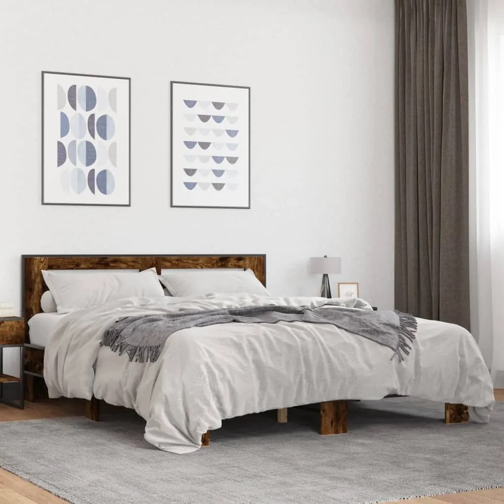 3280099 vidaXL Рамка за легло, опушен дъб, 150x200 см, инженерно дърво и метал