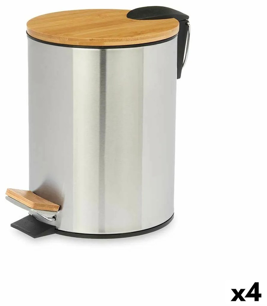 Кошче с педал Кафяв Сребрист Бамбук Неръждаема стомана 5 L (4 броя)