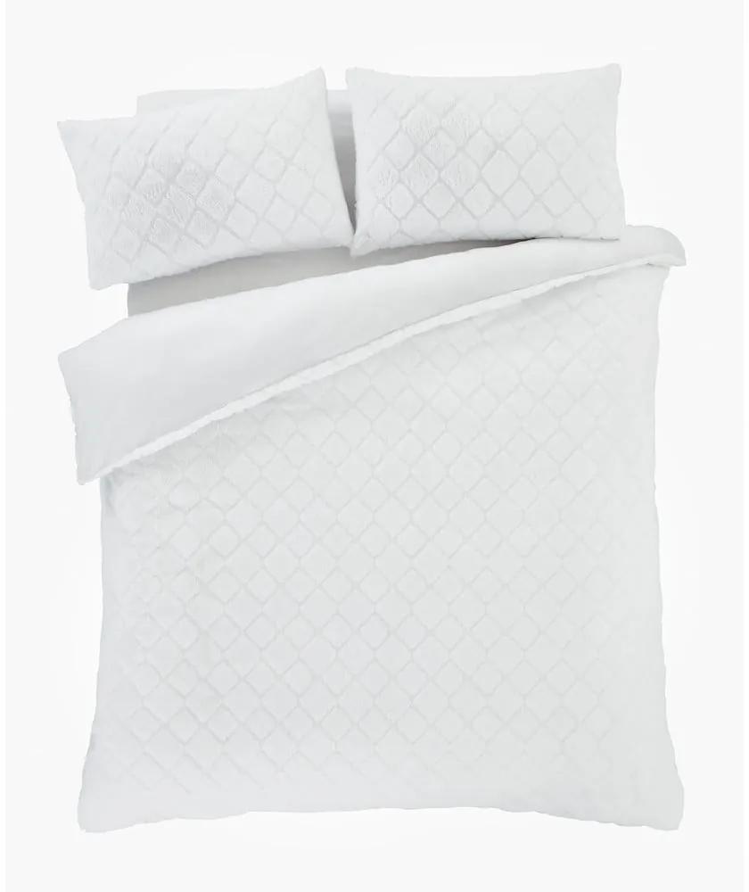 Бяло микро плюшено спално бельо за единично легло 135x200 cm Cosy Diamond - Catherine Lansfield