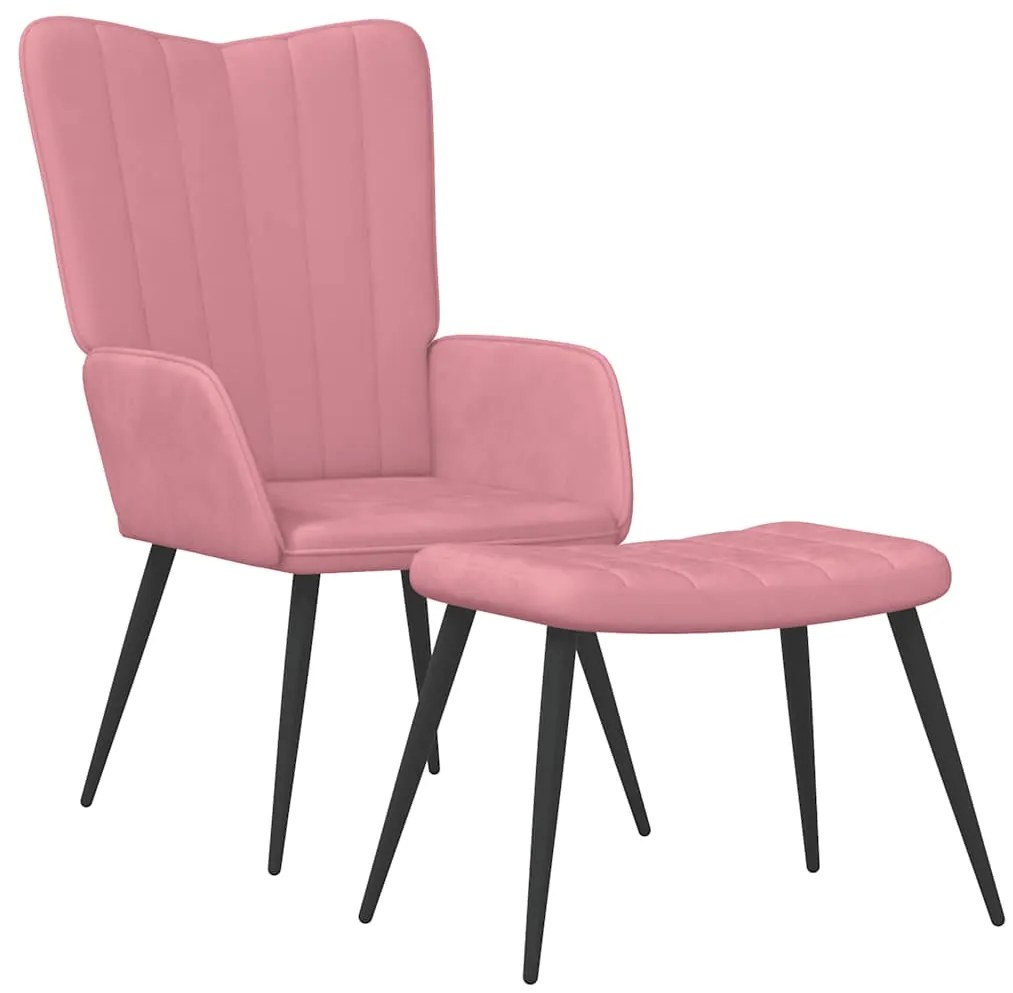 327692 vidaXL Релаксиращ стол с табуретка, розов, кадифе