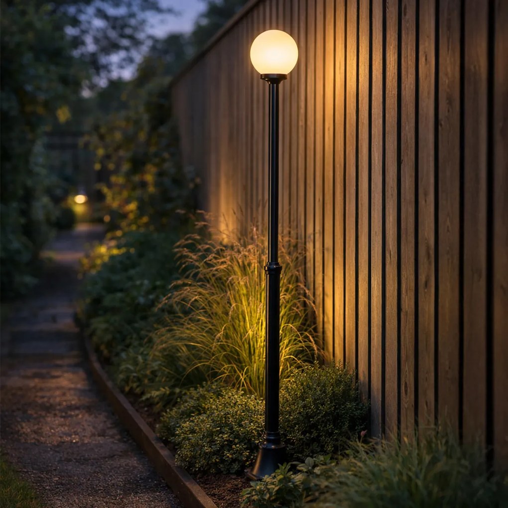 Класическа външна подова лампа черна с опалово стъкло 210cm IP44 - Champs