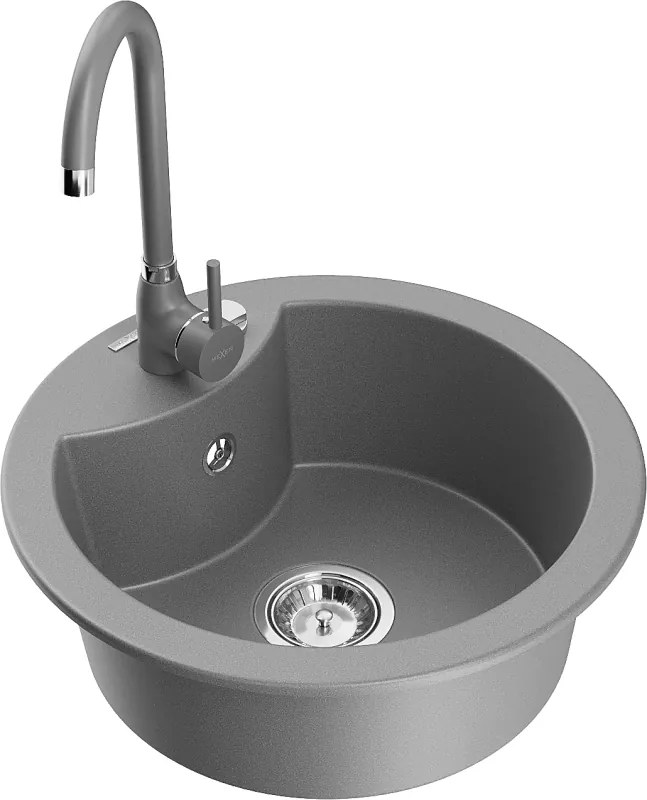 Mexen Diego еднокамерен гранитен мивка с кухненски смесител Telma, сив - 6512-71-670200-71