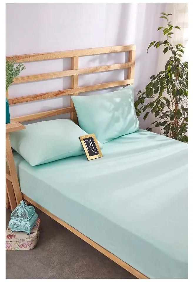 Светлосини еластични памучни чаршаф и калъфка за възглавница в комплект 180x200 cm – Mila Home
