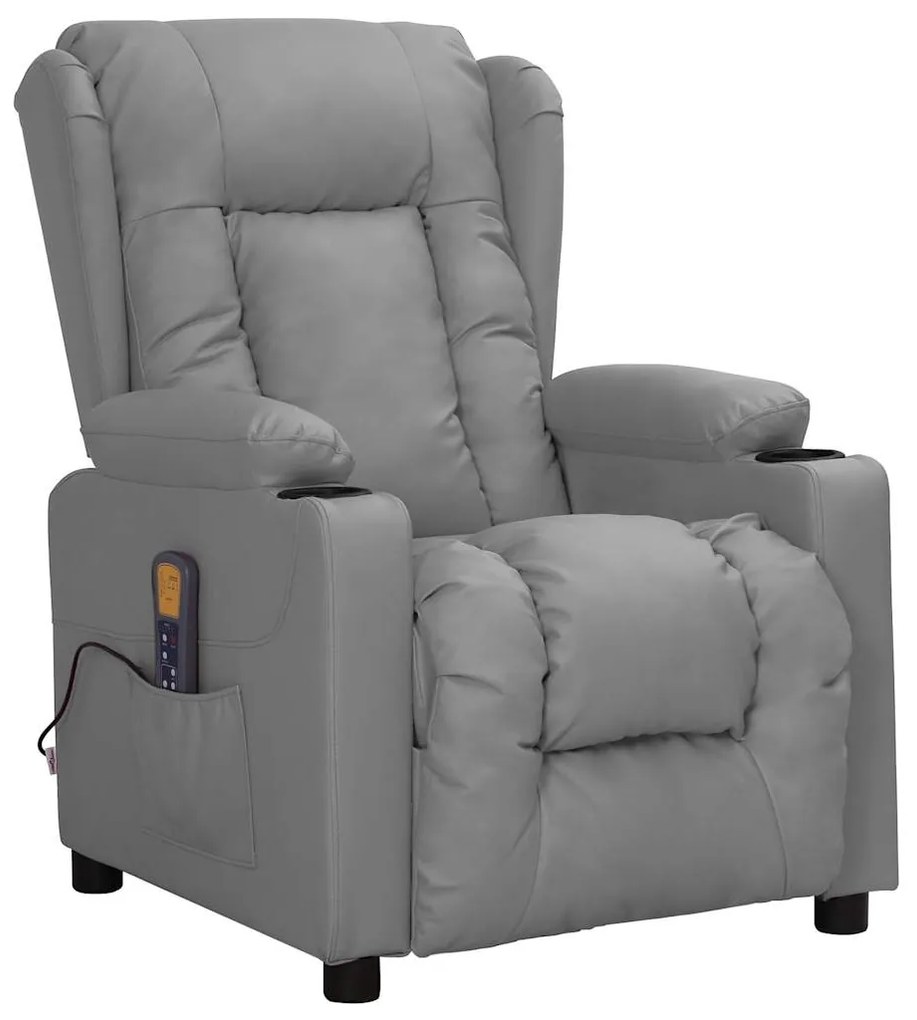 3093454 vidaXL Изправящ масажен стол, сив, изкуствена кожа