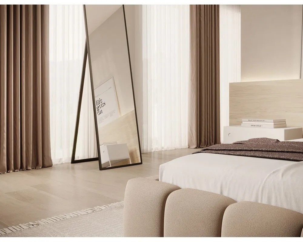 Светлокафяво единично легло 90x200 cm тапицирано с място за съхранение с включена подматрачна рамка Lamica – ELTAP