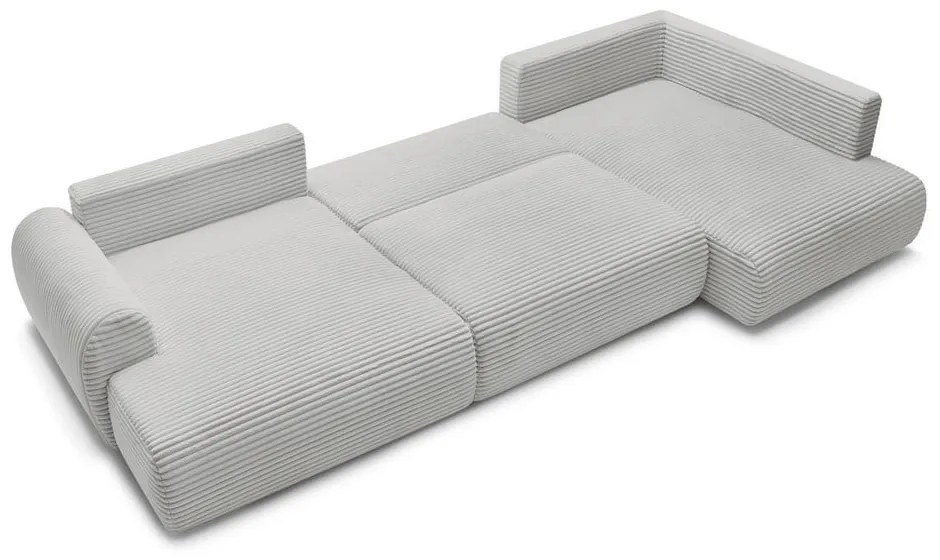 Светлосив разтегателен ъглов диван от рипсено кадифе (ляв ъгъл/"U" форма) Lucien – Bobochic Paris