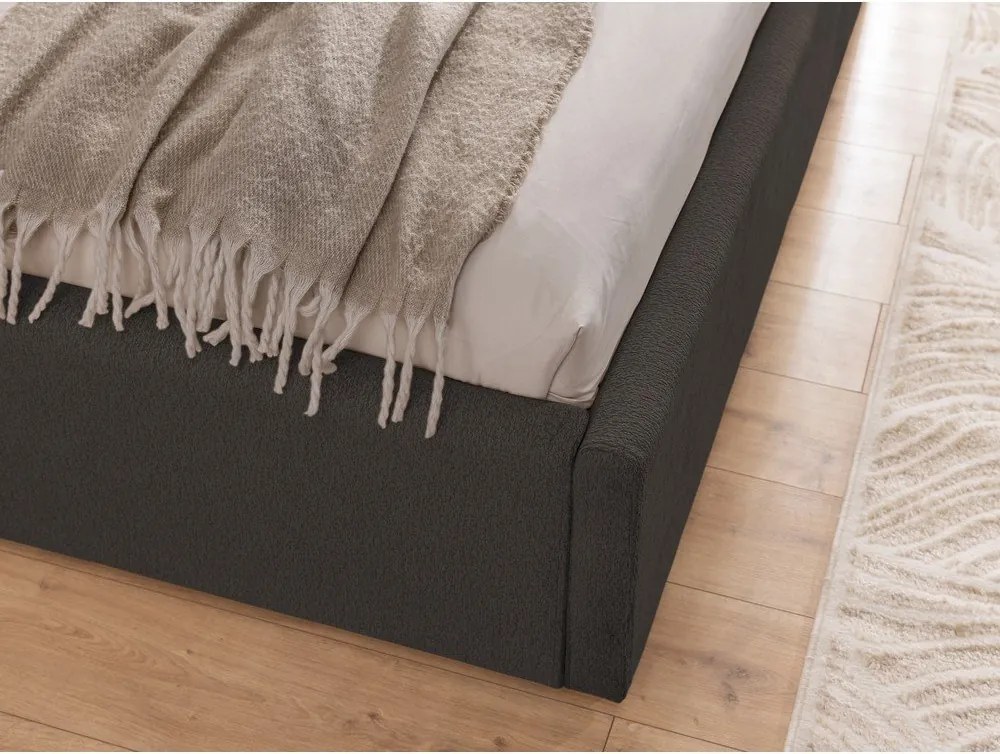 Тъмносиво тапицирано двойно легло с място за съхранение и включена подматрачна рамка 140x200 cm Cille – Ropez