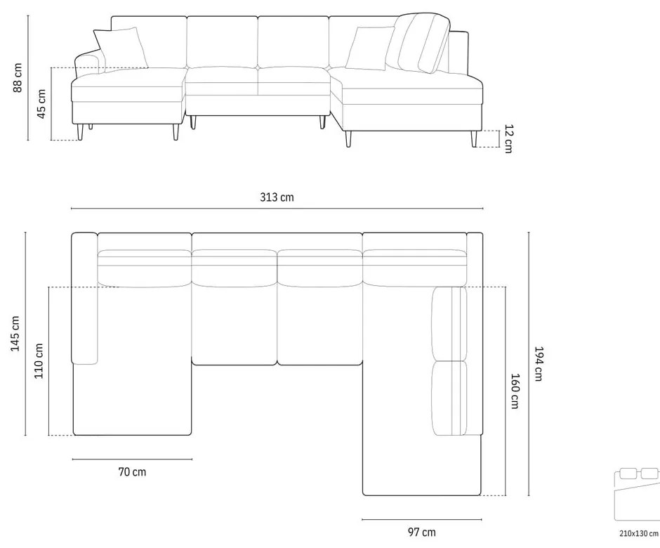 Тъмносив кадифен разтегателен ъглов диван с място за съхранение (десен ъгъл/U форма) Kyoto – Cosmopolitan Design