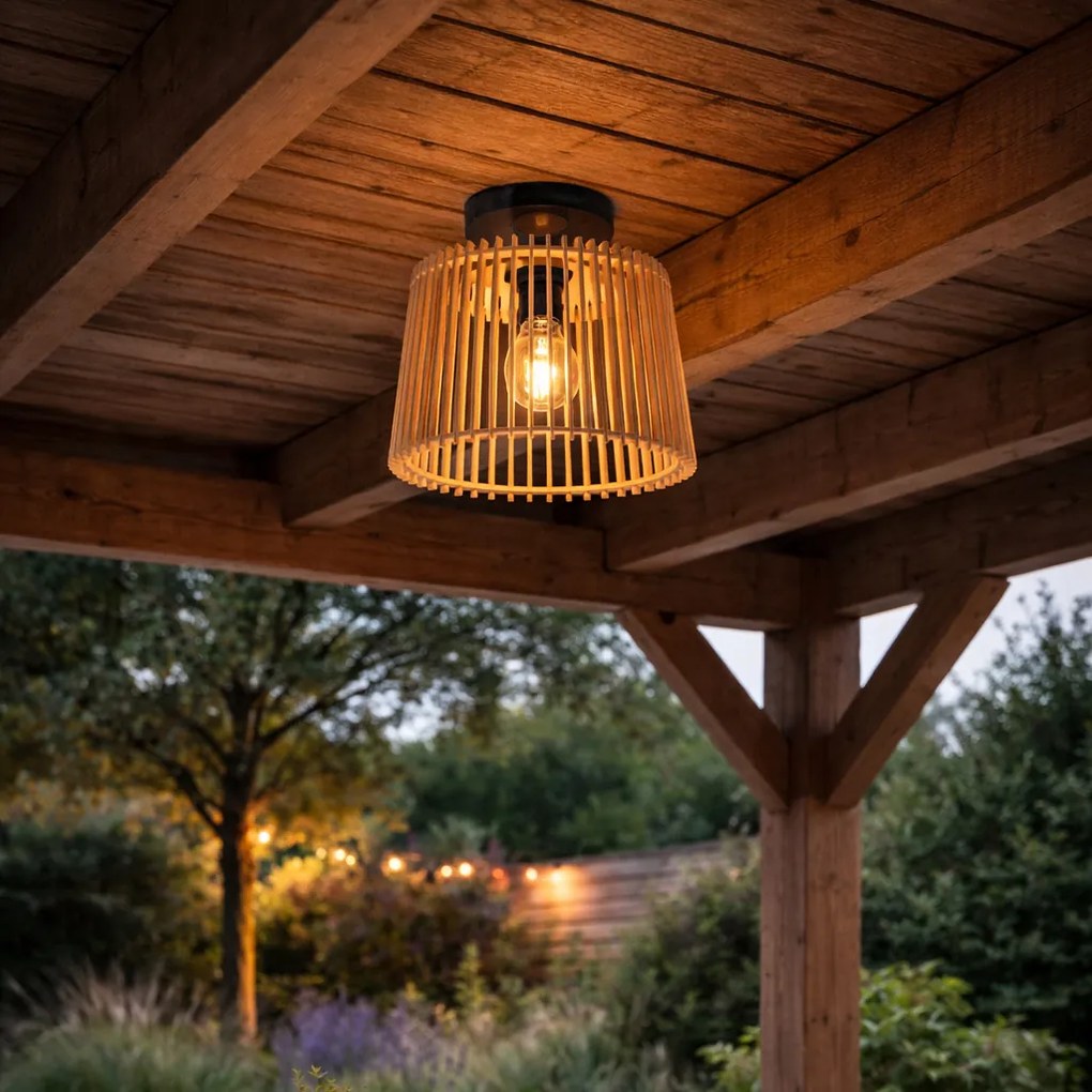 Рустикална външна таванна лампа дърво IP44 - Jayla