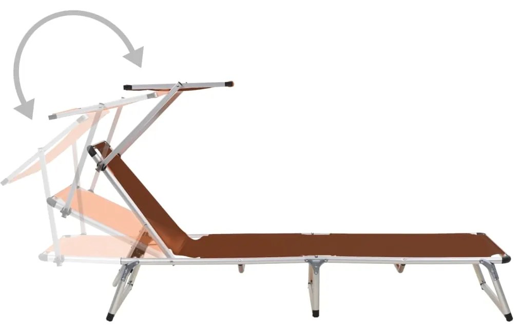 44336 vidaXL Сгъваем шезлонг със сенник, алуминий и Textilene, кафяв