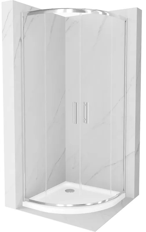 Mexen Rio душ кабина полуокръгла 90 x 90 см, прозрачна, хром + поддушник Flat, бял - 863-090-090-01-00-4110