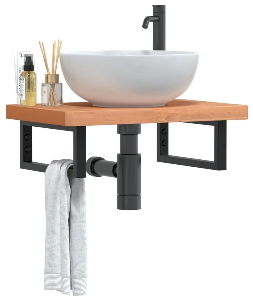 3302377 vidaXL Стенен рафт за мивка, стомана и масивно дърво бук