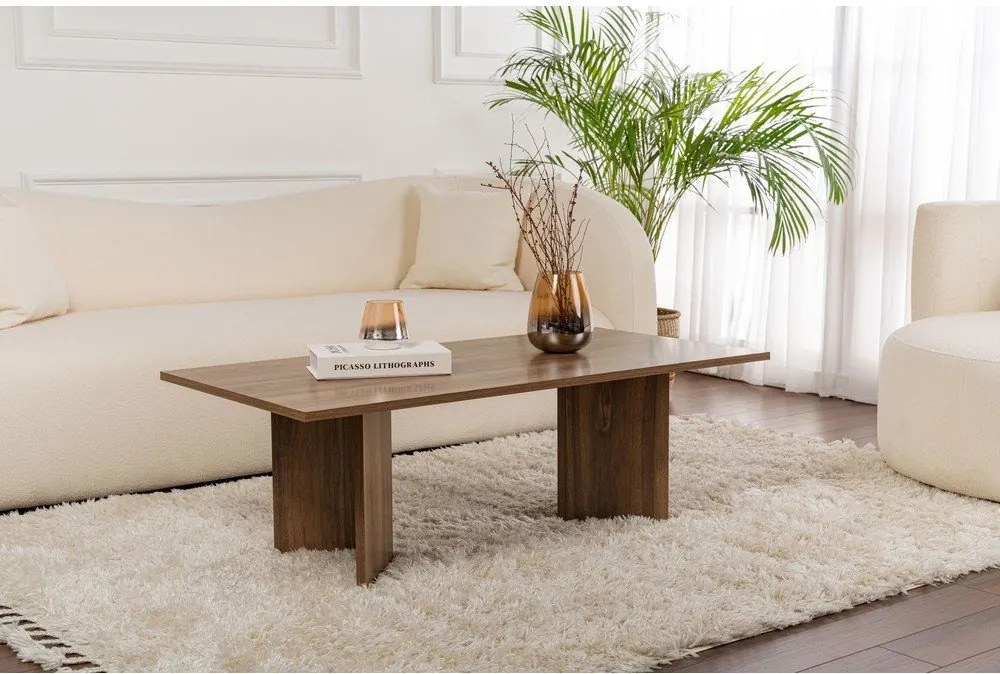 Тъмнокафява масичка за кафе с орехов декор 60x119 cm Sabin – Kalune Design