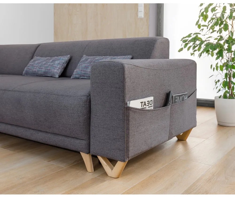 Сив разтегателен/с място за съхранение ъглов диван (ляв ъгъл/L форма) Classy Sophie – Miuform