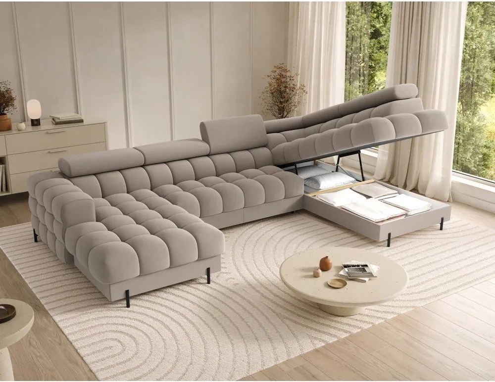 Светлокафяв кадифен разтегателен ъглов диван (десен ъгъл U форма) Feraria – ELTAP