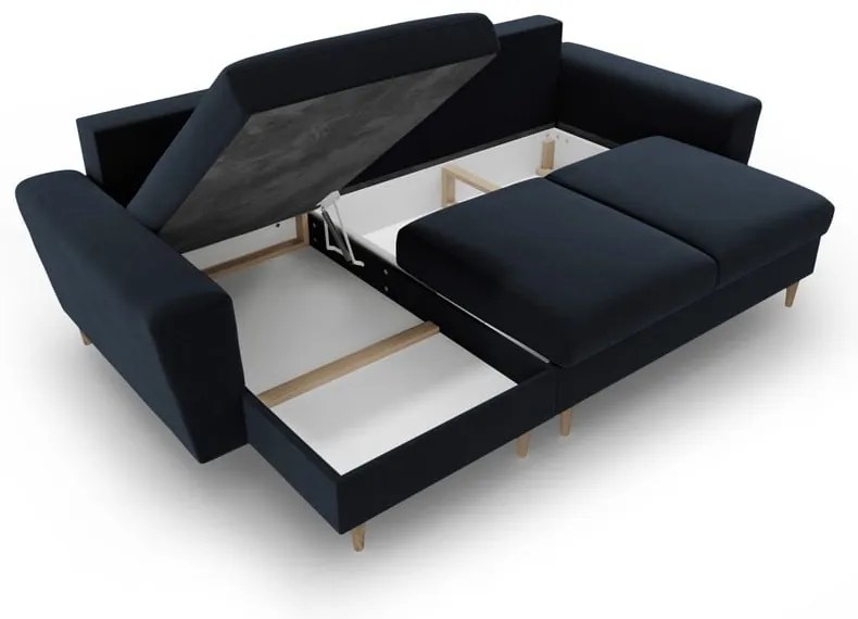 Тъмносин кадифен разтегателен ъглов диван с място за съхранение Kyoto – Cosmopolitan Design