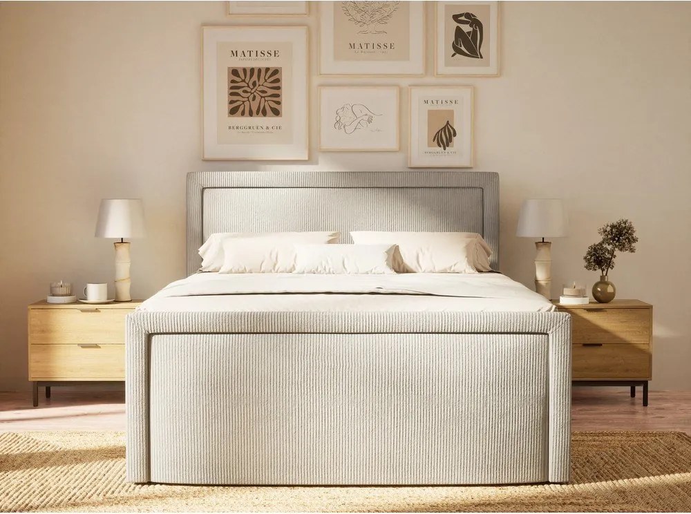 Сиво боксспринг легло 200x200 cm с място за съхранение Fresco – Maison de Rêve