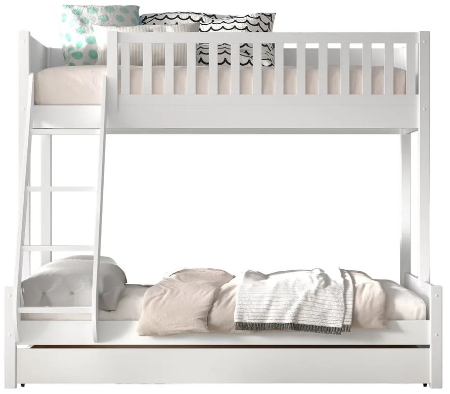 Бяло двуетажно детско легло от масивен бор с място за съхранение 140x200/90x200 cm SCOTT – Vipack