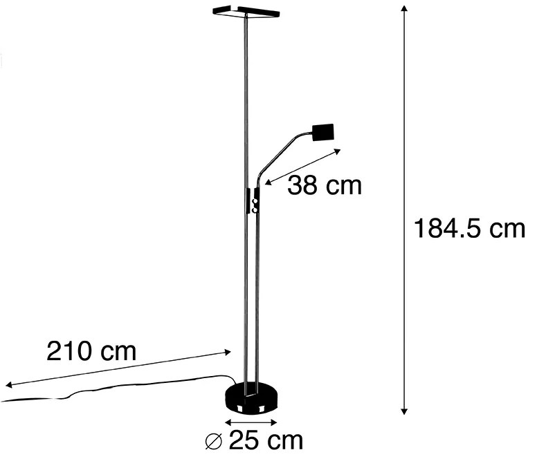 Модерна подова лампа черна с LED и димер с лампа за четене - Jazzy