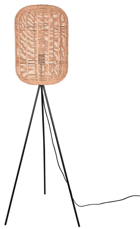 Бежова подова лампа с текстилен и плетен абажур (височина 150 cm) Runa – Trio