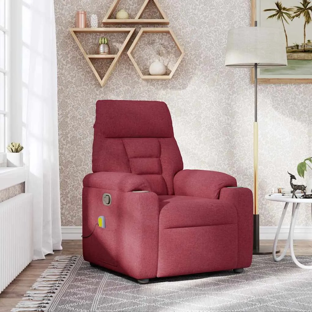 4015555 vidaXL Масажен наклоняем стол, виненочервен, текстил