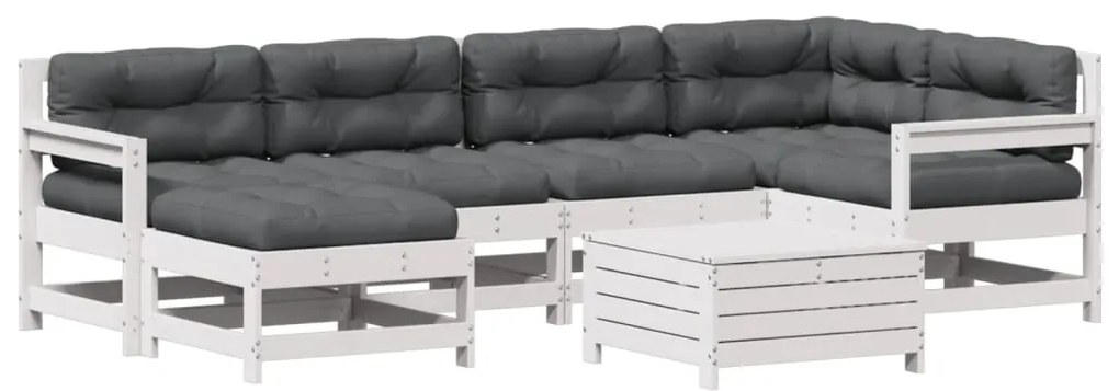 3250937 vidaXL Градински лаундж комплект 7 части с възглавници бял бор масив